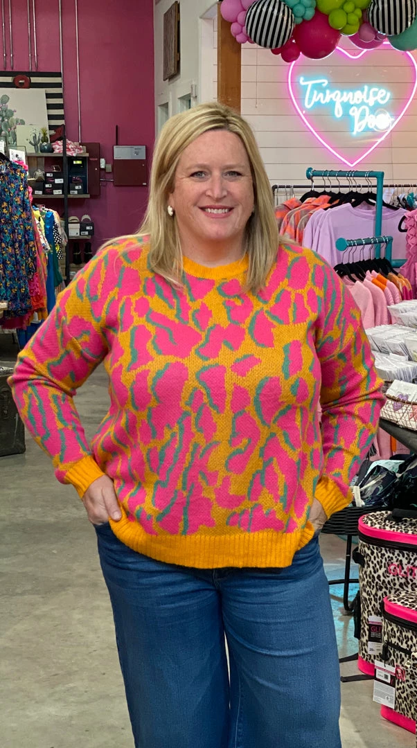Deals 🤩 Turquoise Door Tomball ANNIE LEOPARD SWEATER-PLUS Clothing ✔️ 3 Turquoise Door Tomball ANNIE LEOPARD SWEATER-PLUS Clothing