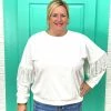 Turquoise Door Tomball STUD FRINGE SWEATSHIRT-WHITE