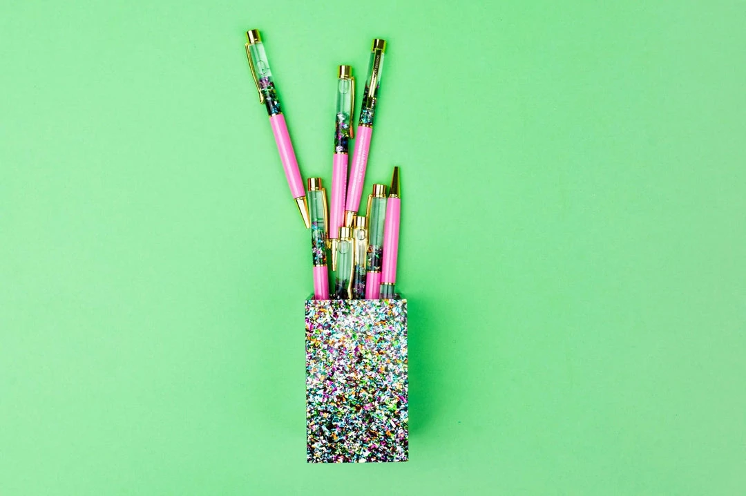 Best Pirce ⭐ Turquoise Door Tomball CONFETTI ACRYLIC PEN CUP Accessories 🎉 3 Turquoise Door Tomball CONFETTI ACRYLIC PEN CUP Accessories