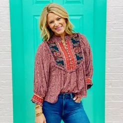 Turquoise Door Tomball FLORAL PAISLEY PUFF SLEEVE TOP What's New