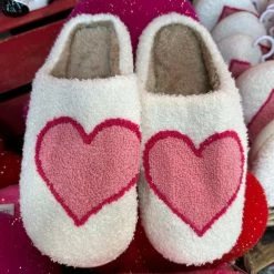 Turquoise Door Tomball Accessories PINK/RED HEART SLIPPERS