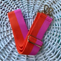 Turquoise Door Tomball AHDORNED-TWO COLOR STRIPE BAG STRAPS-PINK/ORANGE