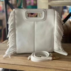 Turquoise Door Tomball WHITE FAUX LEATHER FRINGE PURSE What's New