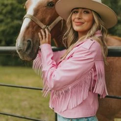 Turquoise Door Tomball FRANCESCA PINK FRINGE VEGAN LEATHER JACKET What's New
