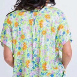 Turquoise Door Tomball What's New LIME FLORAL V-NECK TOP