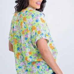 Turquoise Door Tomball What's New LIME FLORAL V-NECK TOP