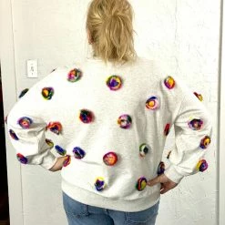 Turquoise Door Tomball GREY POM POM SWEATSHIRT