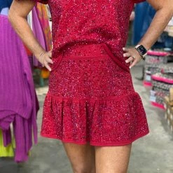 Turquoise Door Tomball RED RHINESTONE SKIRT