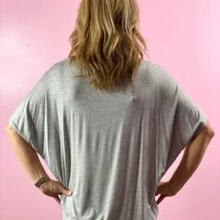 Turquoise Door Tomball Tops ADRIENNE TOP-HEATHER GREY