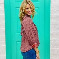Turquoise Door Tomball FLORAL PAISLEY PUFF SLEEVE TOP What's New