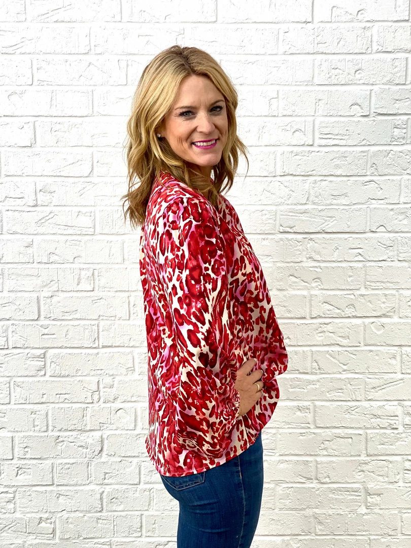 Flash Sale ๐ Turquoise Door Tomball KIMBERLY LEOPARD TOP-RED ๐ 4 Turquoise Door Tomball KIMBERLY LEOPARD TOP-RED