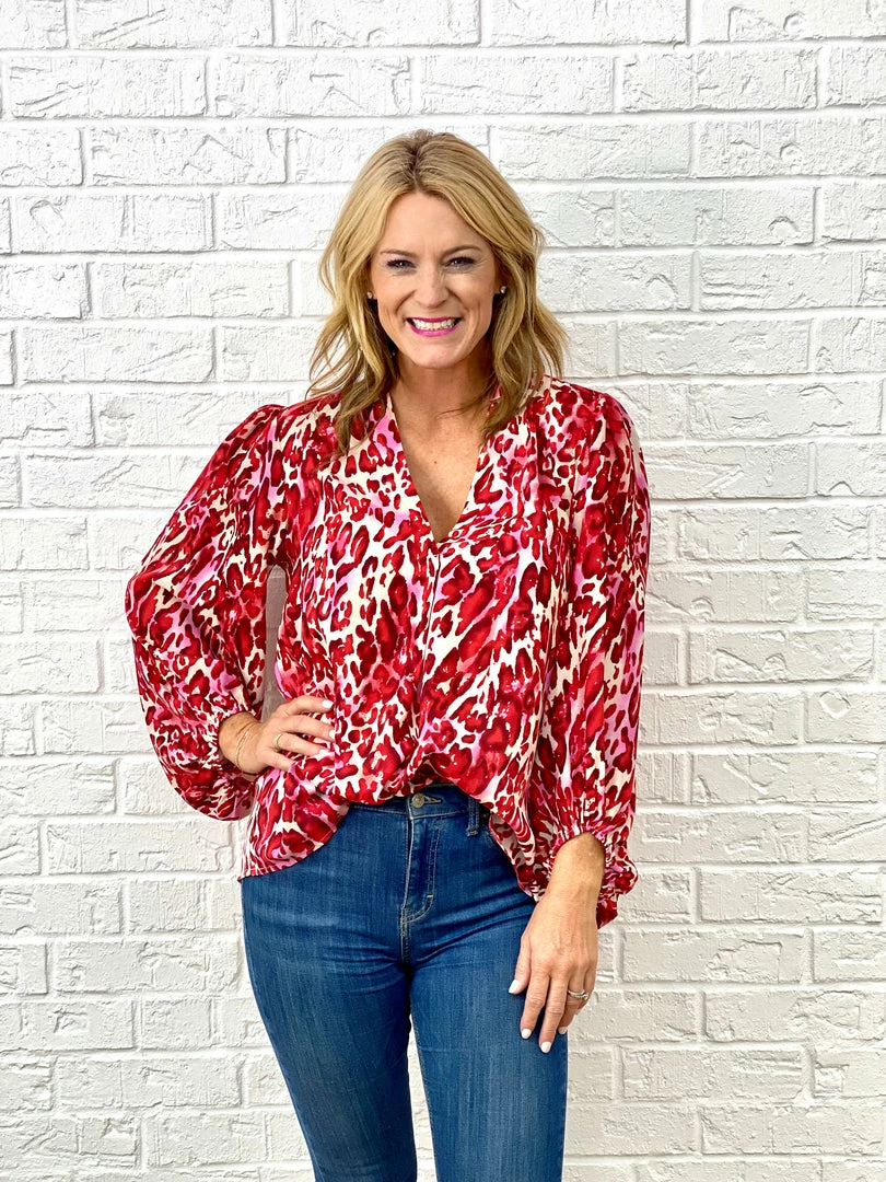 Flash Sale ๐ Turquoise Door Tomball KIMBERLY LEOPARD TOP-RED ๐ 3 Turquoise Door Tomball KIMBERLY LEOPARD TOP-RED