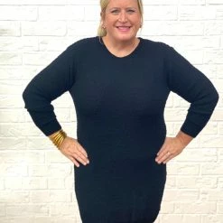 Turquoise Door Tomball What's New LIZZY SWEATER DRESS-BLACK